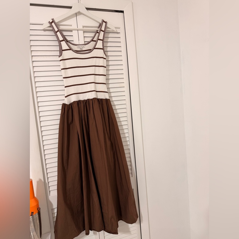 Striped Tank Top Brown Skirt Midi Dress